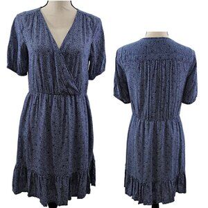 Lucky Brand Mila Wrap Blue Polka Dot Ruffle Trim Short Sleeves Dress – Small